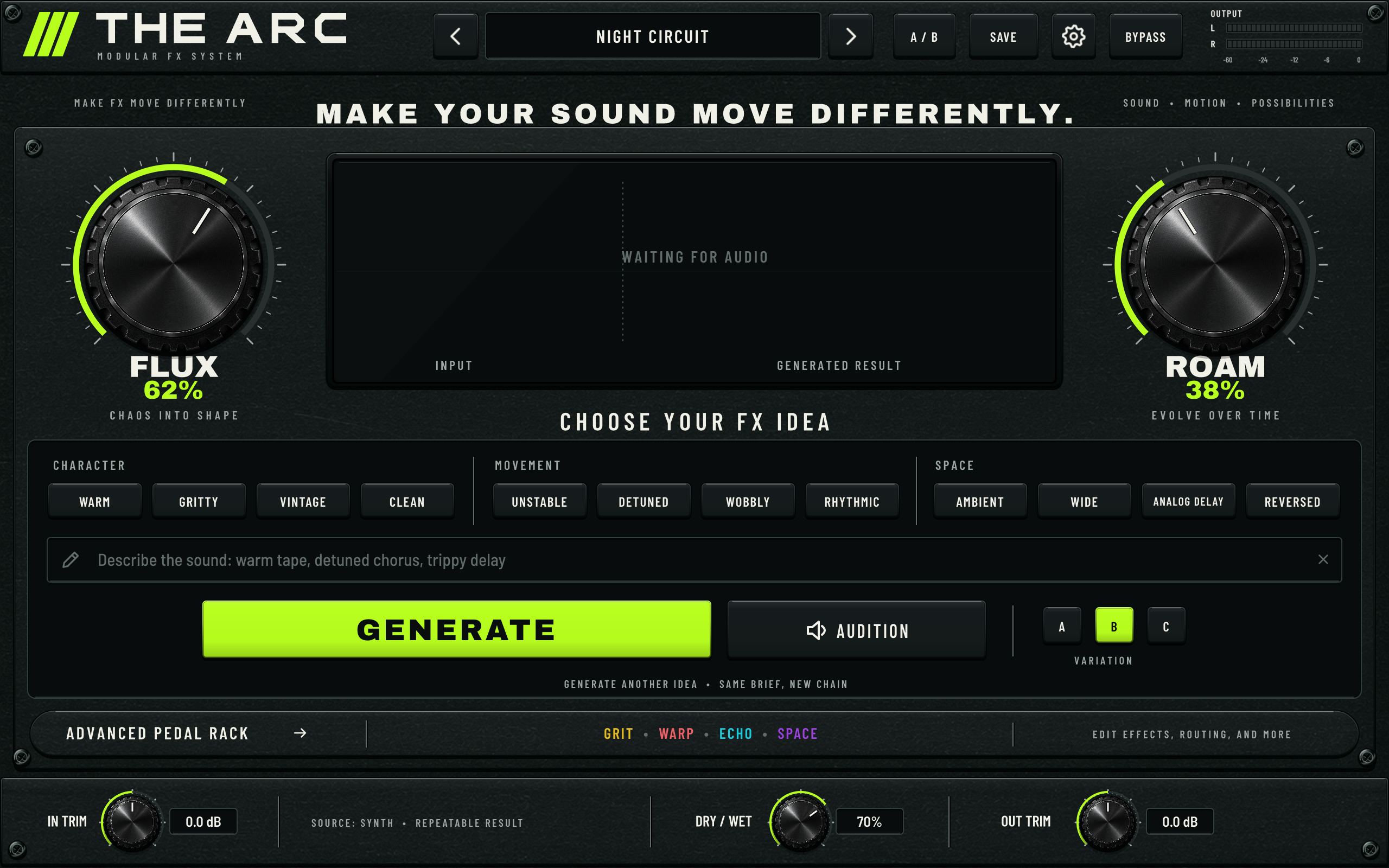 THE ARC FX create view with FLUX and ROAM macro controls