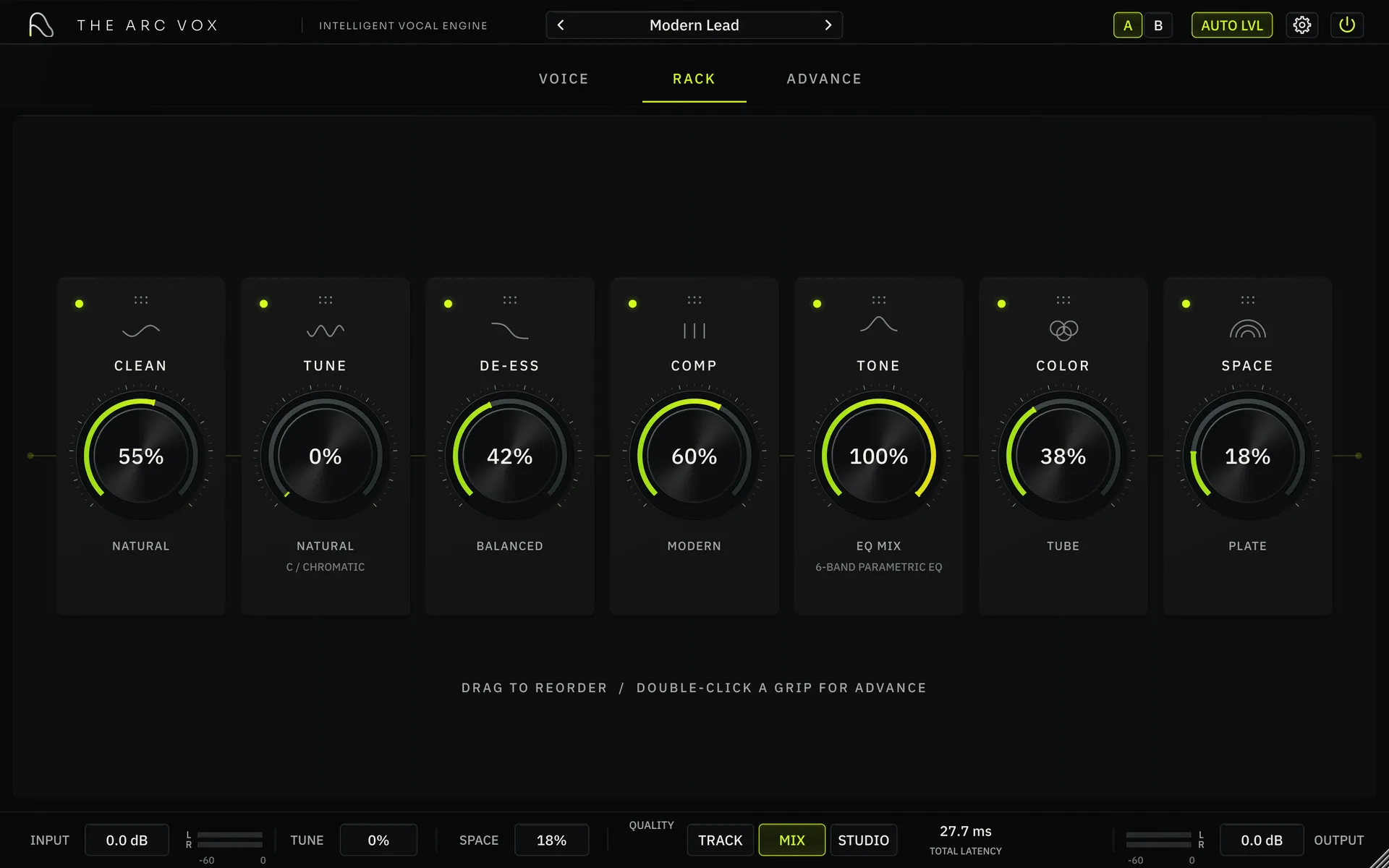 THE ARC VOX rack: seven module cards